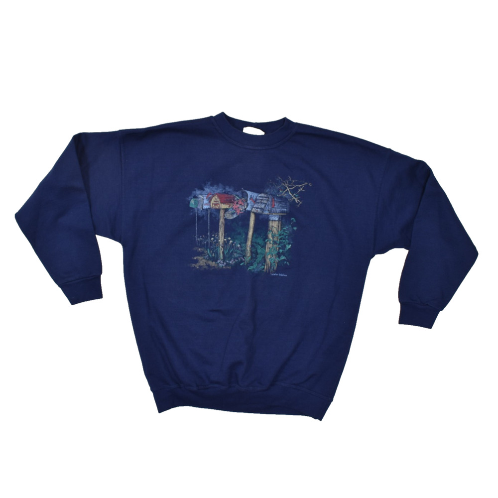 Northern Reflections Men's Vintage Crewneck Sweatshirt Blue Cabin Graphic XL
